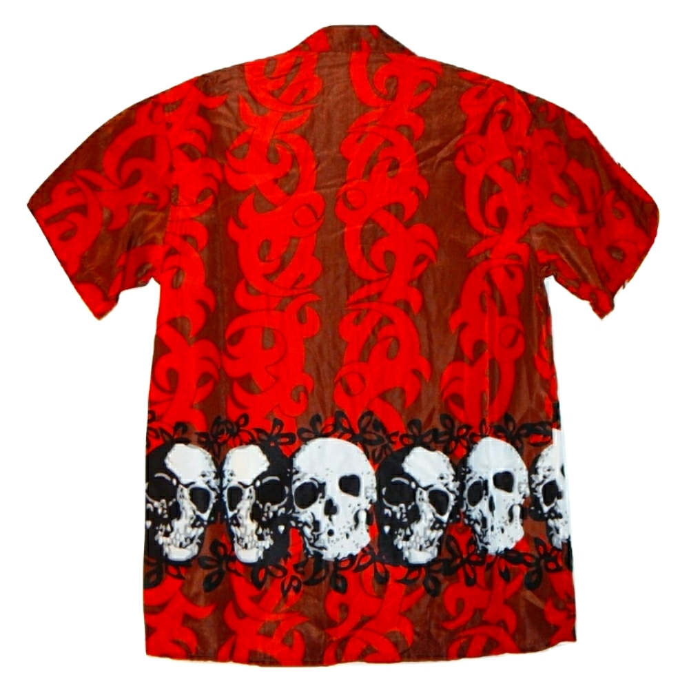 New FERUGINI Red Tribal Skulls Graphics Short Sleeves Button Down Shirt